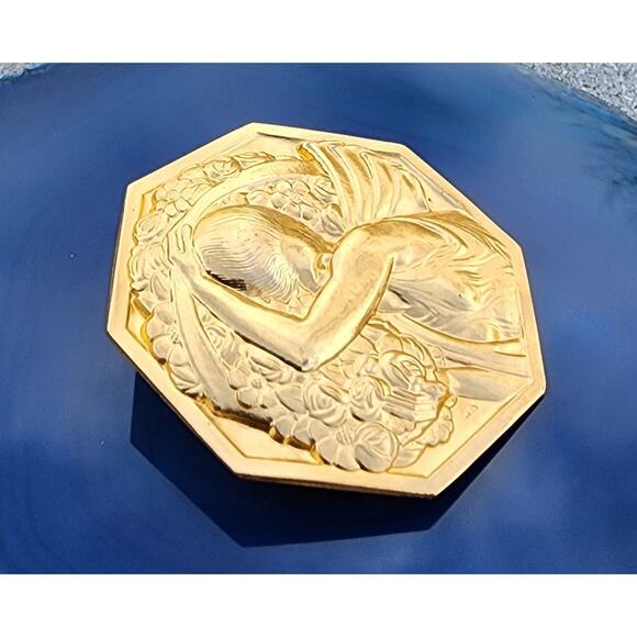 Pierre Turin Porteuse de Fleurs Gilded Bronze Art Deco Medallion Brooch - Picture 3 of 9